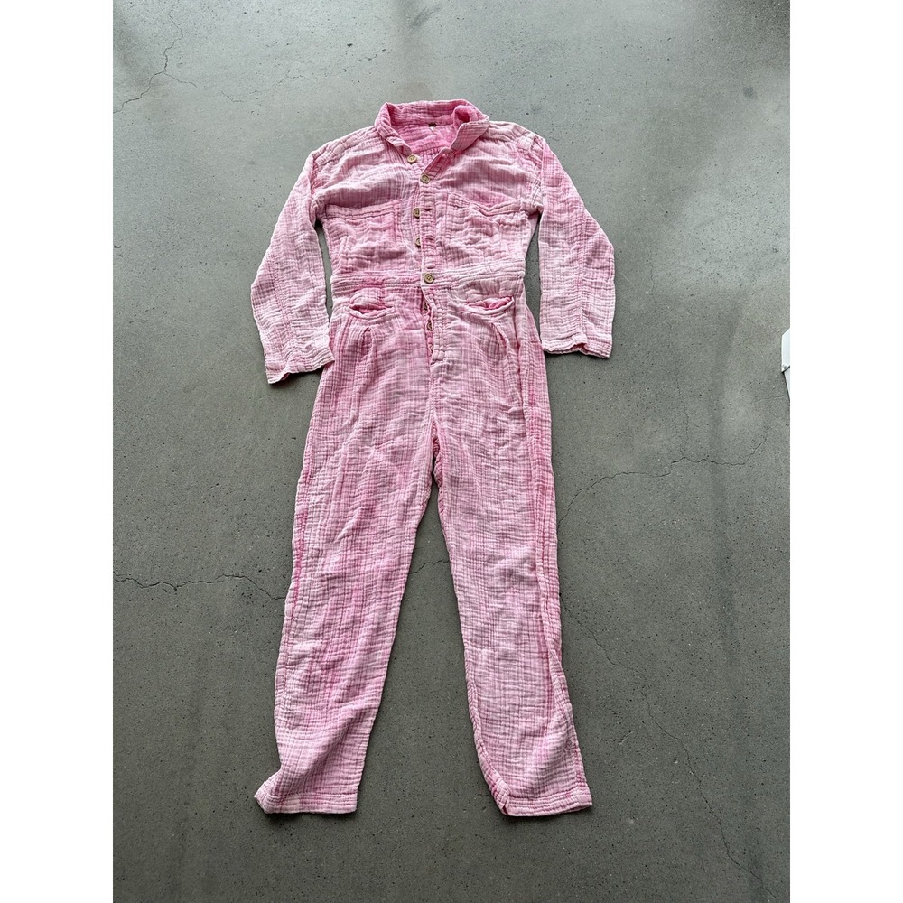 Free People Madrid Double Cloth Coveralls Womens Medium Pink Gauze Button Front